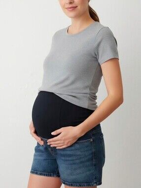 Isabel Maternity by Ingrid & Isabel Over Belly Midi Maternity Jean Shorts